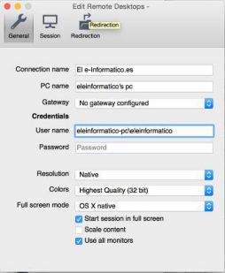configuración acceso remoto de windows a Mac Datos de configuración de Microsoft Remote Desktop